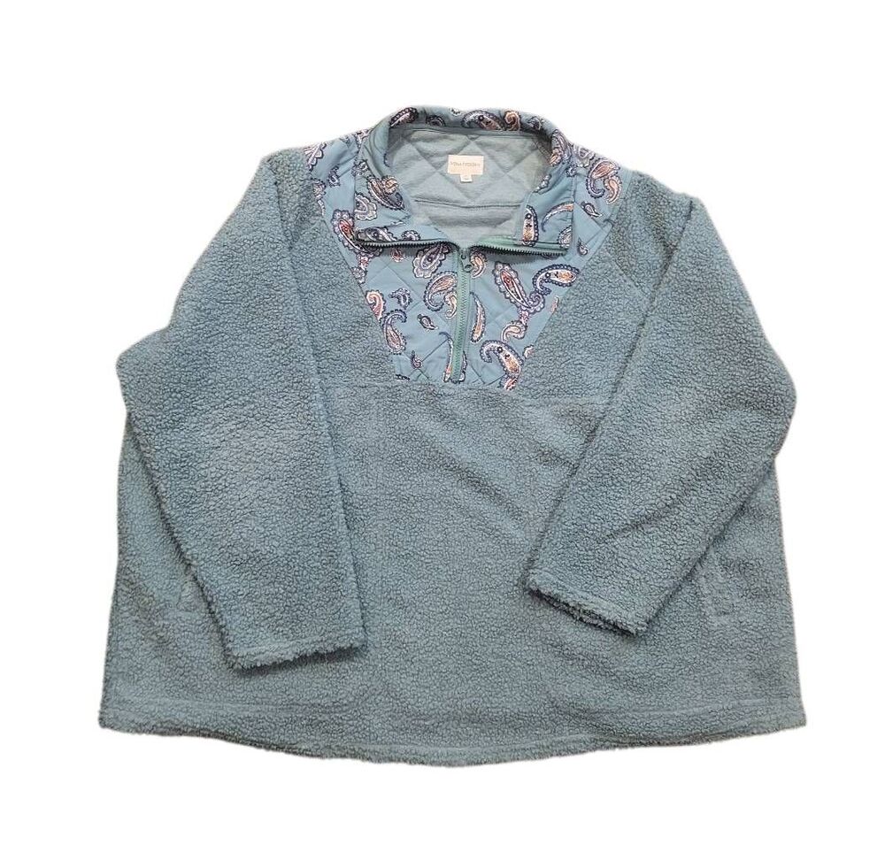 Vera Bradley Pullover Sweatshirt Women's 3X Green Manor Paisley Teddy Fleece